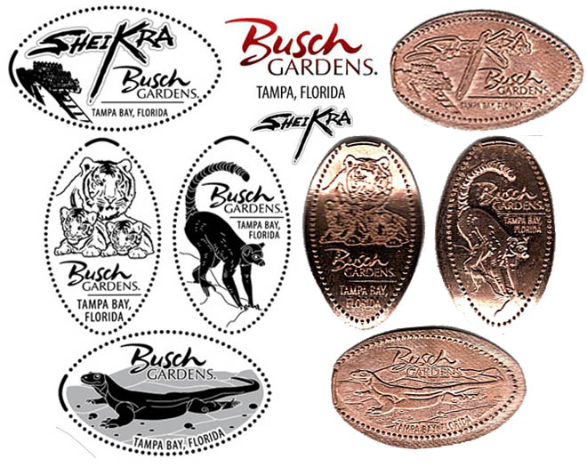 Busch Gardens Tampa Wildlife Collection Of Six Retired & Current Copper Pennies 